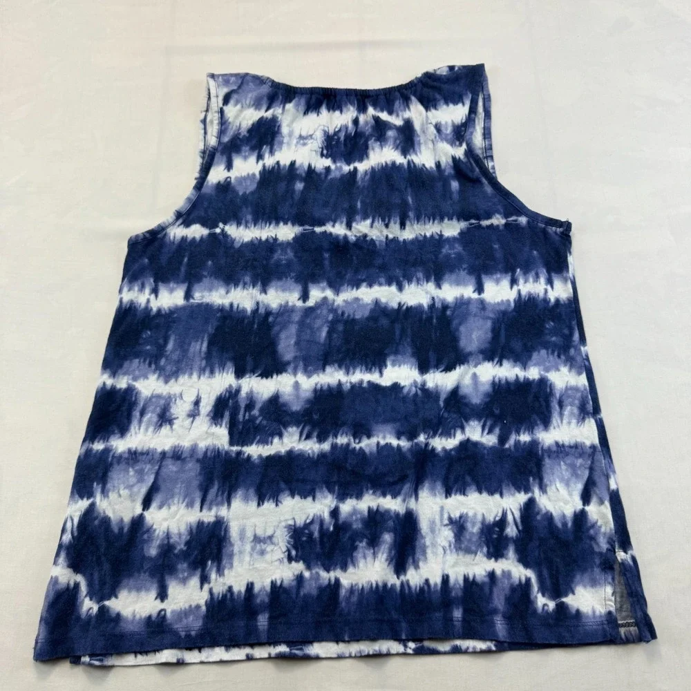 Michael Kors Blouse Top Womens Small Blue White Tie Dye Sleeveless V-Tie Neck